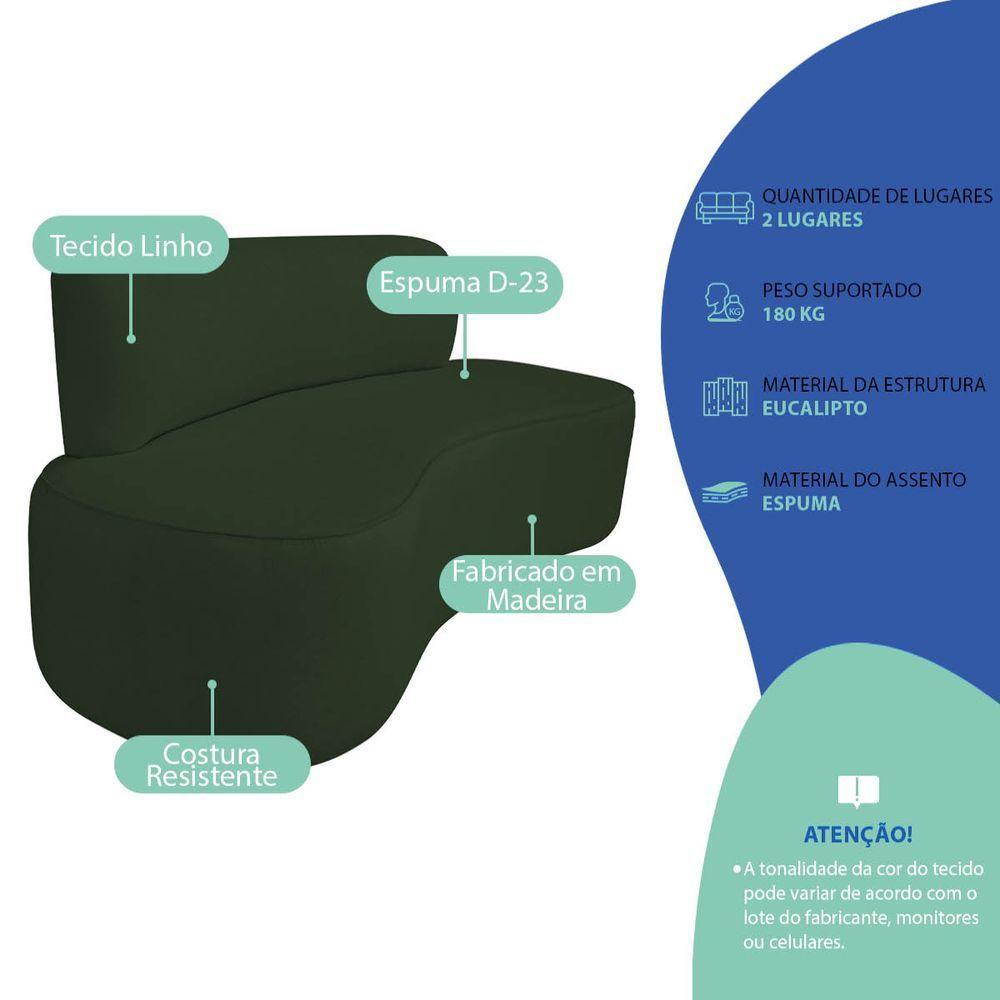 Kit Recamier Curvo Amsterdã 140cm E Poltrona Amore Luxo Linho Cor Verde - 4