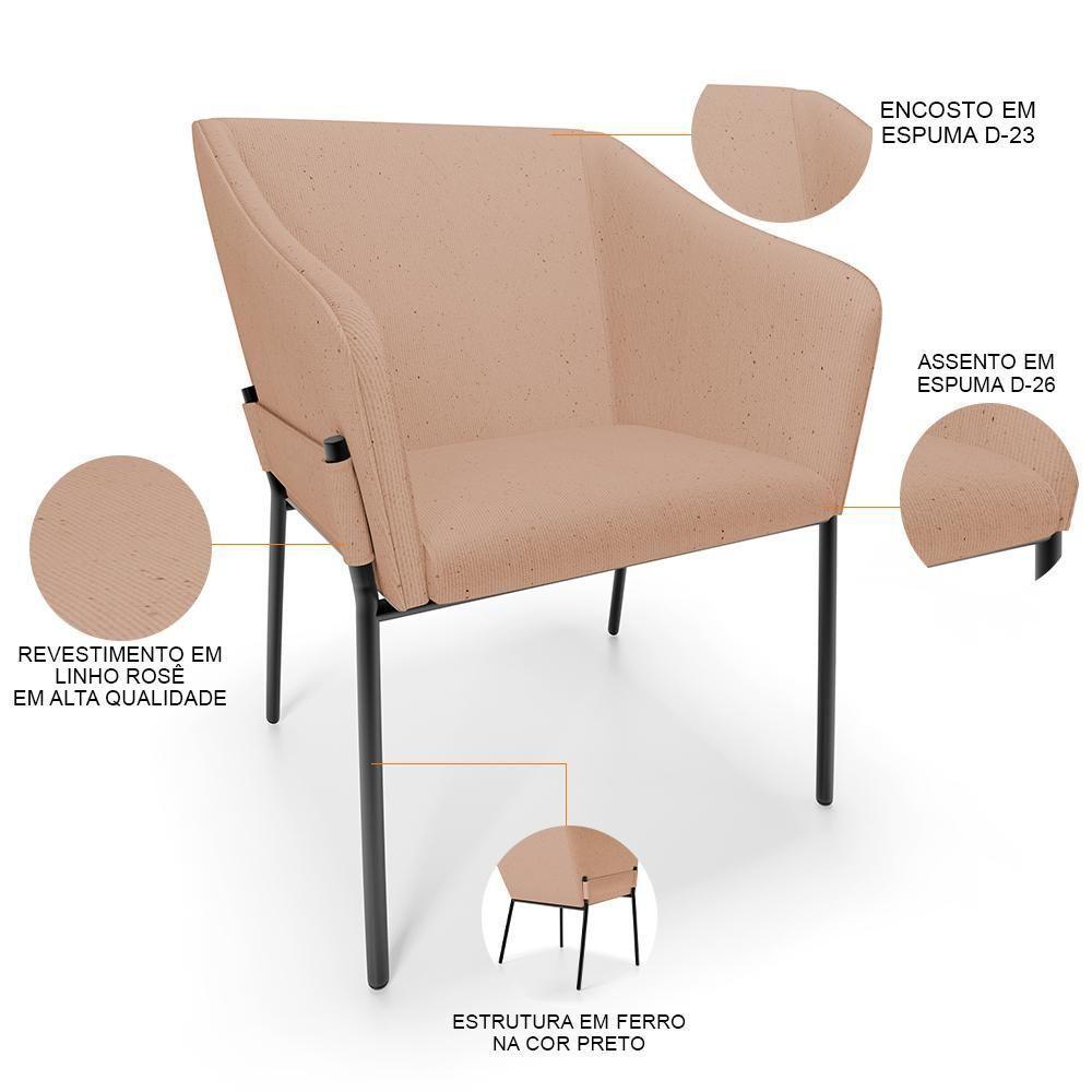 Kit 4 Cadeiras Para Sala De Jantar Estar Living Olívia L02 Linho Rosê - Lyam Decor - 4