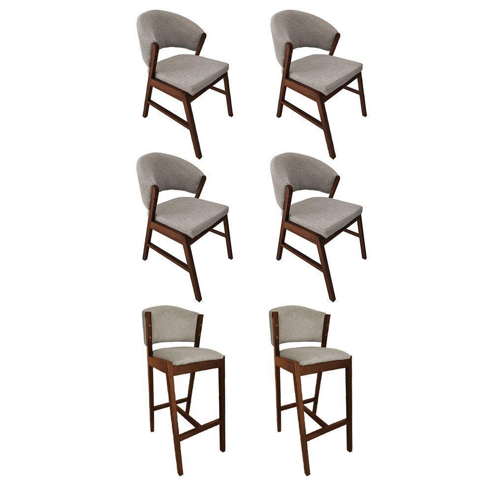 Kit 4 Cadeiras De Jantar Debora Com 2 Banquetas Ana Madeira Maciça Mel Premium Linho Bege - 1