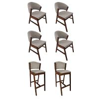 Kit 4 Cadeiras De Jantar Debora Com 2 Banquetas Ana Madeira Maciça Mel Premium Linho Bege - 1