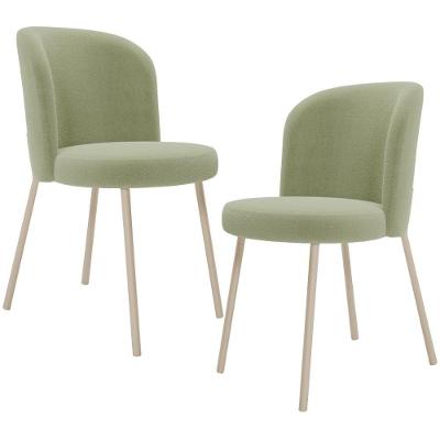 Kit 02 Cadeiras Para Sala De Jantar Cozinha Estofada Gavi Arena L02 Bouclê Oliva - Lyam Decor