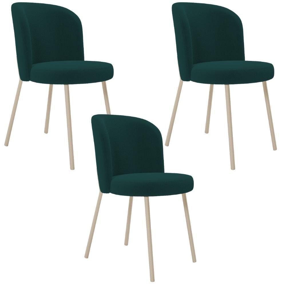 Kit 03 Cadeiras Para Sala De Jantar Cozinha Estofada Gavi Arena L02 Bouclê Verde - Lyam Decor - 1