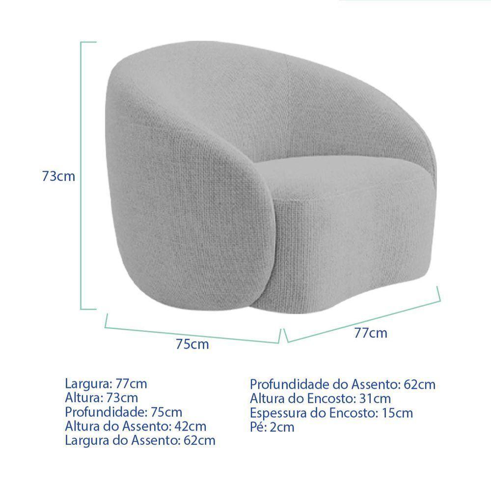 Kit Recamier Curvo Amsterdã 160cm E 2 Poltronas Amore Luxo Linho Cor Cinza Claro - 9