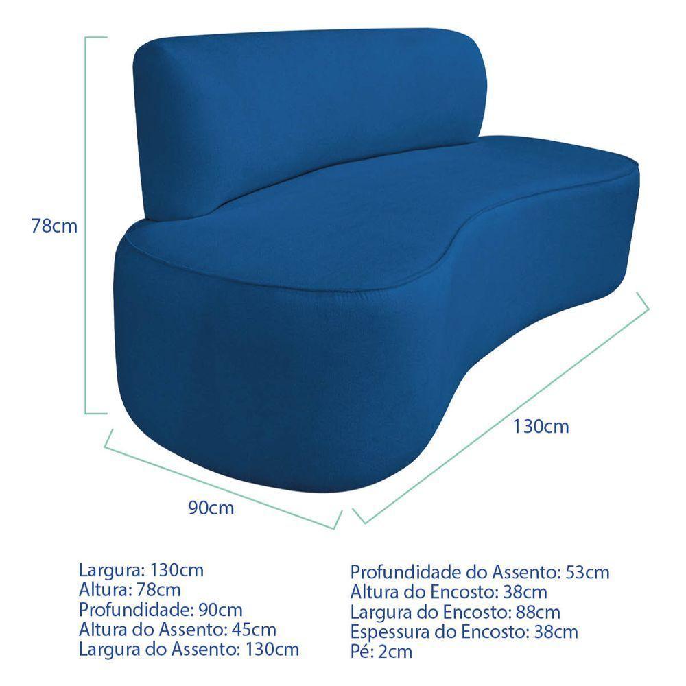 Kit Recamier Curvo Amsterdã 130cm E Poltrona Amore Luxo Linho Cor Azul Royal - 3