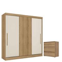 Guarda Roupa Casal Vision 3 Portas Capuccino Cacau Off White Flex Acetinado E Cômoda Gaveteiro Condessa Cappuccino - Thb - 1