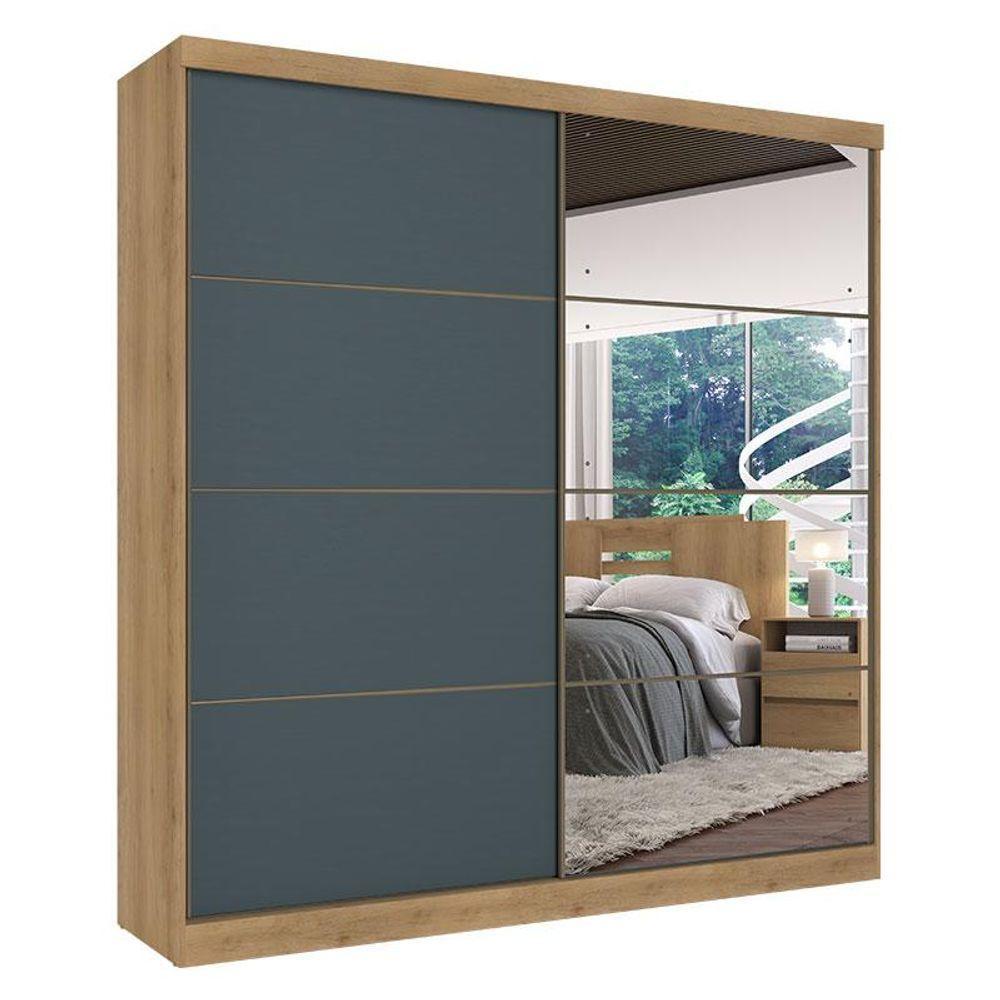 Guarda Roupa Casal Málaga Full Glass 2 Portas Capuccino Azul Acetinado E Cômoda Gaveteiro Condessa Capuccino - Thb - 2