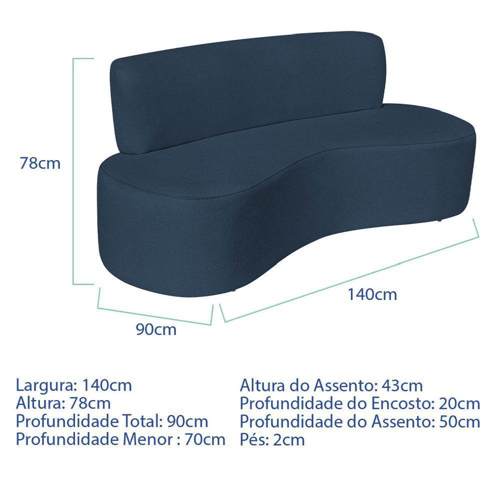 Sofá Curvo 2 Lugares Amsterdã 140cm Suede Cor Azul Marinho - 3