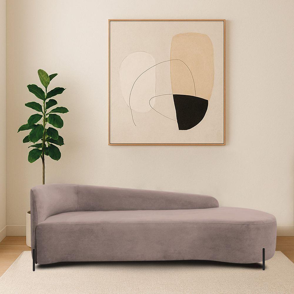 Divã Recamier Orgânico França 220cm Lado Dir Pés Metal Preto Linho Cor Rosê - 1