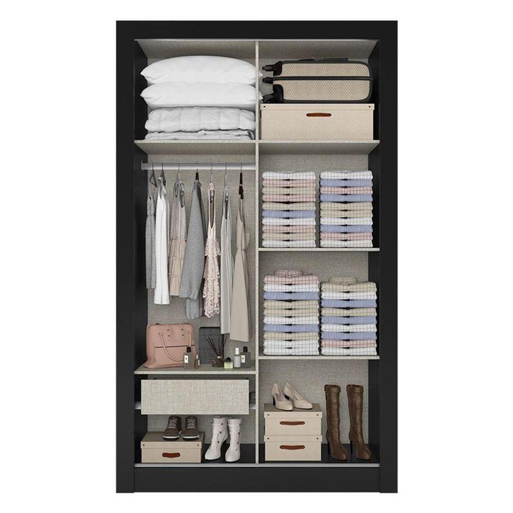 Guarda Roupa Solteiro City Glass 2 Portas Preto Acetinado E Multiuso Space Preto - Thb - 3