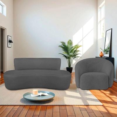 Kit Recamier Curvo Amsterdã 160cm E Poltrona Amore Luxo Linho Cor Cinza Escuro