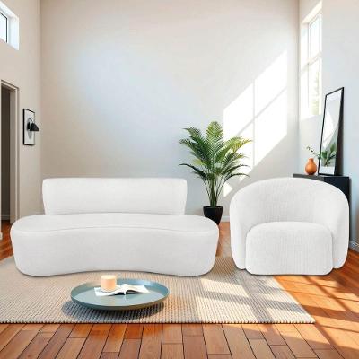 Kit Recamier Curvo Amsterdã 140cm E Poltrona Amore Luxo Bouclé Cor Branco