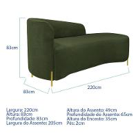 Divã Recamier Orgânico França 220cm Lado Dir Pés Metal Dourado Linho Cor Verde - 6