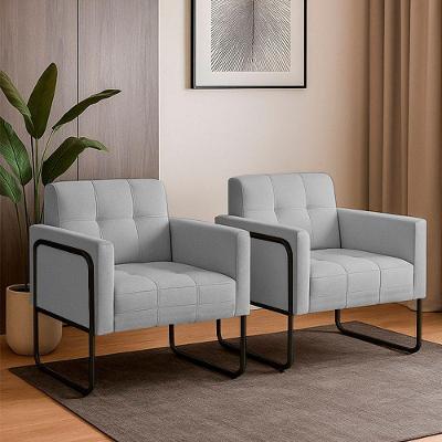 Poltrona Sala Industrial Alta Tubo Preto Kit 2 Elisa Linho Cinza D03 - D'rossi