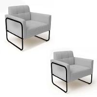 Poltrona Sala Industrial Alta Tubo Preto Kit 2 Elisa Linho Cinza D03 - D'rossi - 2