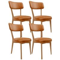 Kit 04 Cadeiras Decorativa Estofada Sala De Jantar Base Madeira Roy L02 Couríssimo Canela - Lyam - 1
