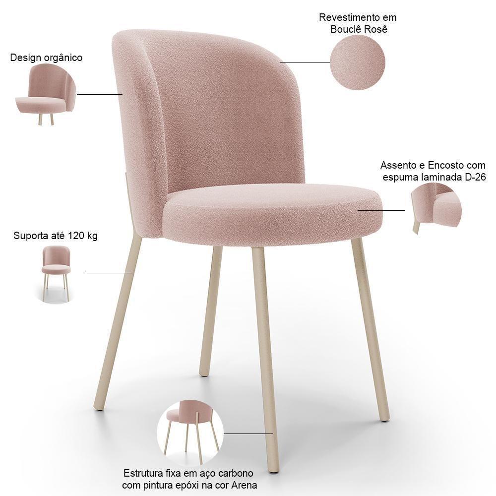 Kit 05 Cadeiras Para Sala De Jantar Cozinha Estofada Gavi Arena L02 Bouclê Rosê - Lyam Decor - 4