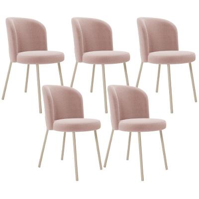 Kit 05 Cadeiras Para Sala De Jantar Cozinha Estofada Gavi Arena L02 Bouclê Rosê - Lyam Decor