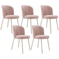 Kit 05 Cadeiras Para Sala De Jantar Cozinha Estofada Gavi Arena L02 Bouclê Rosê - Lyam Decor - 1