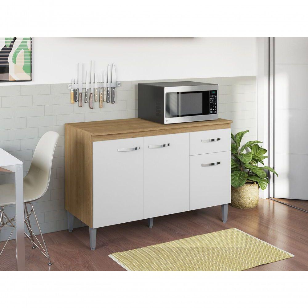 Armário Gabinete Balcão Multiuso Gabriela S/tampo - Am/bc 120cm - 3