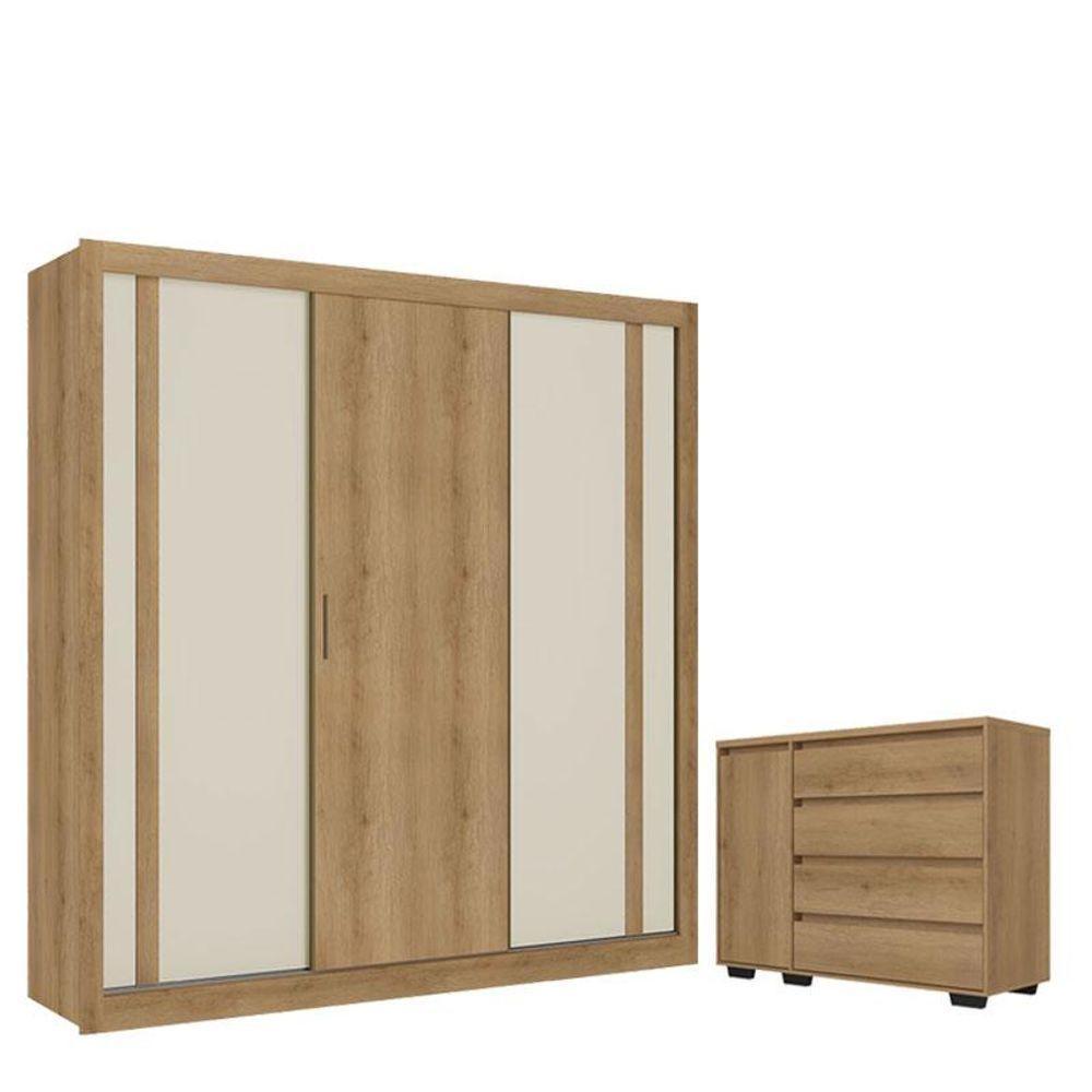Guarda Roupa Casal Ibiza 3 Portas Capuccino Cacau Off White Flex E Cômoda Com Porta Aurora Cappuccino - Thb - 1