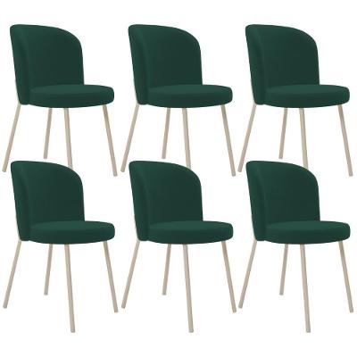 Kit 06 Cadeiras Gavi Arena L02 Estrutura em Aço Estofada em Tecido Verde para Sala de Jantar