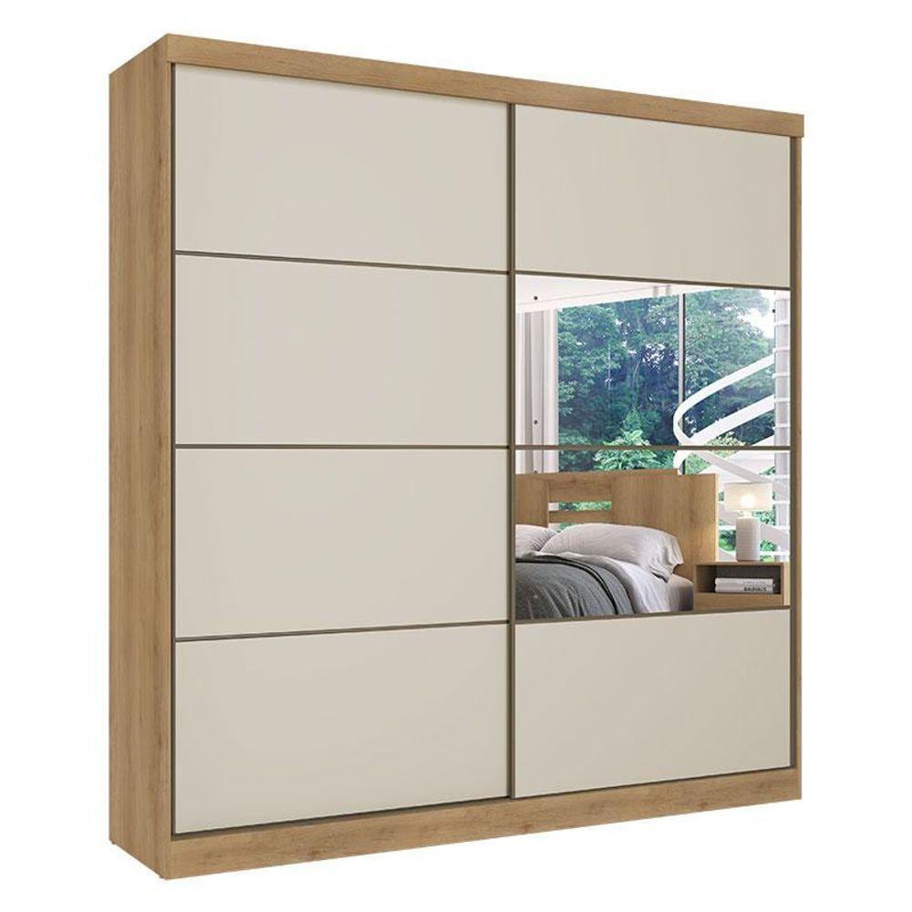Guarda Roupa Casal Malaga Glass 2 Portas Capuccino Off White Acetinado E Cômoda Gaveteiro Condessa Capuccino - Thb - 2