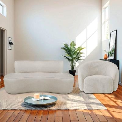 Kit Recamier Curvo Amsterdã 130cm E Poltrona Amore Luxo Linho Cor Bege