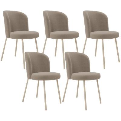 Kit 05 Cadeiras Para Sala De Jantar Cozinha Estofada Gavi Arena L02 Bouclê Bege - Lyam Decor