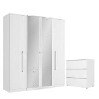 Guarda Roupa Casal Splendore Plus Glass 4 Portas E Cômoda Gaveteiro Condessa Branco Acetinado - Thb - 1