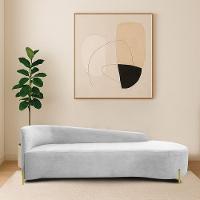 Divã Recamier Orgânico França 220cm Lado Dir Pés Metal Dourado Bouclé Cor Branco - 1