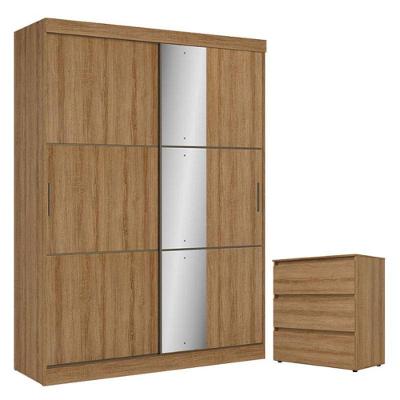 Guarda Roupa Casal Comfort Glass 2 Portas Almendra Acetinado E Cômoda Gaveteiro Condessa Capuccino - Thb