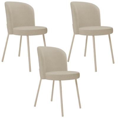 Kit 03 Cadeiras Para Sala De Jantar Cozinha Estofada Gavi Arena L02 Linho Bege Escuro - Lyam Decor