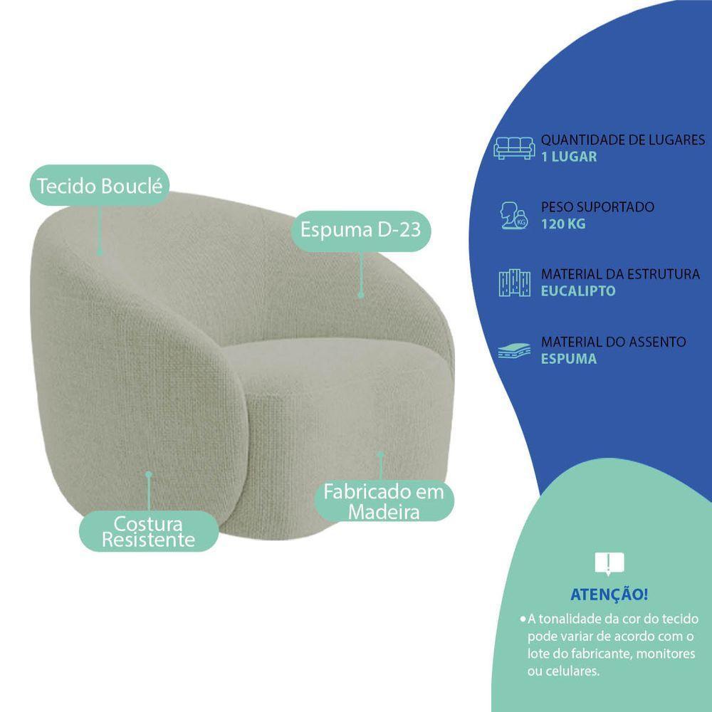 Kit Recamier Curvo Amsterdã 180cm E 2 Poltronas Amore Luxo Bouclé Cor Verde Oliva - 5