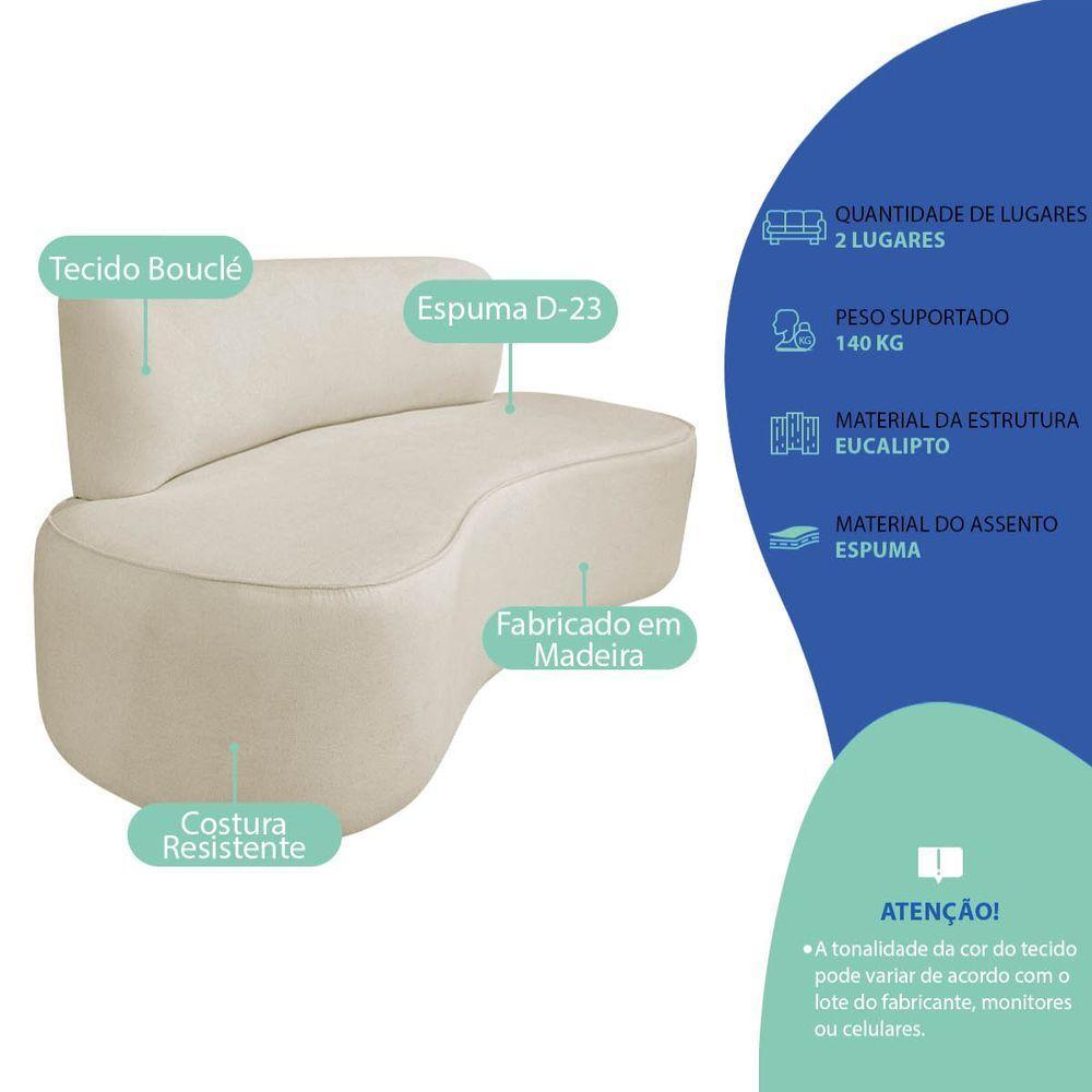 Kit Recamier Curvo Amsterdã 120cm E 2 Poltronas Amore Luxo Bouclé Cor Bege - 4