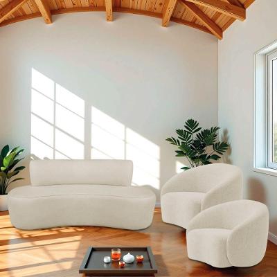 Kit Recamier Curvo Amsterdã 120cm E 2 Poltronas Amore Luxo Bouclé Cor Bege