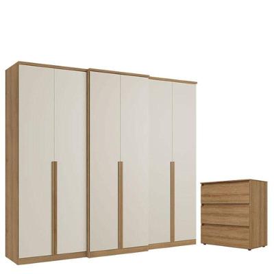 Guarda Roupa Casal Valência 6 Portas Capuccino Off White E Cômoda Gaveteiro Condessa Acetinado - Thb