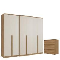 Guarda Roupa Casal Valência 6 Portas Capuccino Off White E Cômoda Gaveteiro Condessa Acetinado - Thb - 1