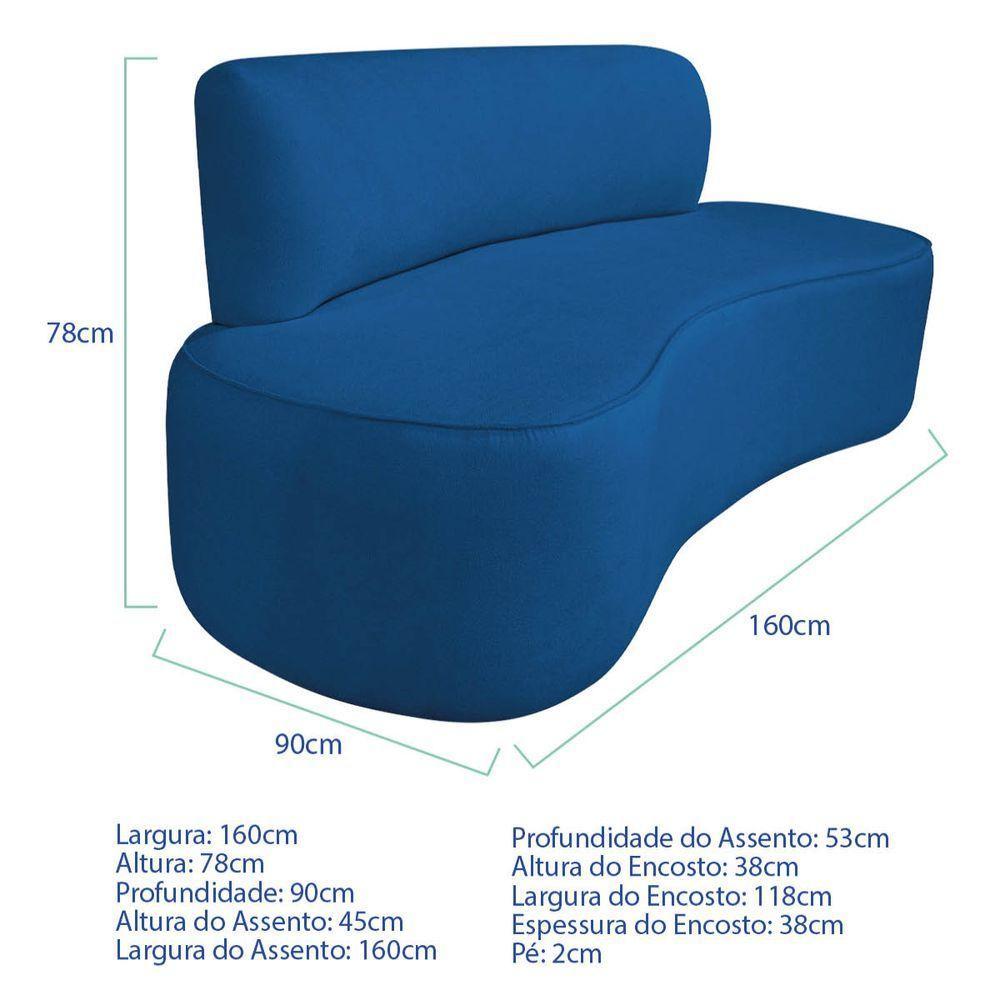 Kit Recamier Curvo Amsterdã 160cm E Poltrona Amore Luxo Linho Cor Azul Royal - 3