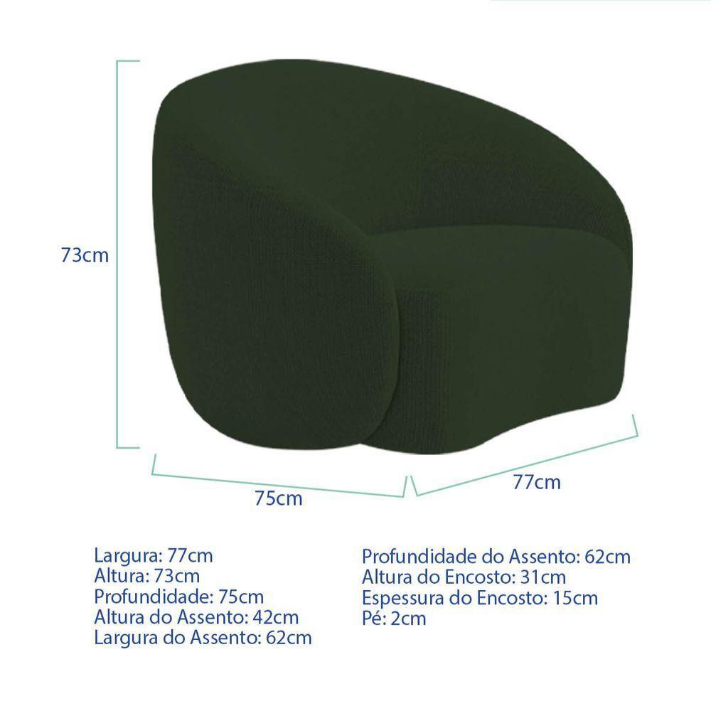 Kit Recamier Curvo Amsterdã 120cm E 2 Poltronas Amore Luxo Linho Cor Verde - 5