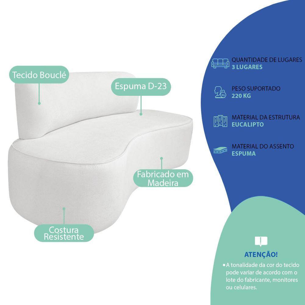 Kit Recamier Curvo Amsterdã 160cm E 2 Poltronas Amore Luxo Bouclé Cor Branco - 4