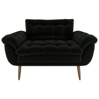 Sofá 2 Lugares Pequeno 1,25 Pés Em Madeira Maciça Xangai Veludo Preto Matrix Veludo Preto