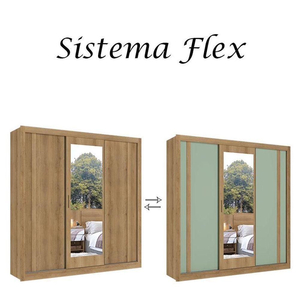 Guarda Roupa Casal Ibiza Glass 3 Portas Capuccino Menta Flex E Cômoda Gaveteiro Condessa - Thb - 4