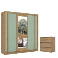 Guarda Roupa Casal Ibiza Glass 3 Portas Capuccino Menta Flex E Cômoda Gaveteiro Condessa - Thb - 1