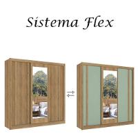 Guarda Roupa Casal Ibiza Glass 3 Portas Capuccino Menta Flex E Cômoda Gaveteiro Condessa - Thb