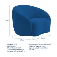 Kit Recamier Curvo Amsterdã 140cm E 2 Poltronas Amore Luxo Linho Cor Azul Royal - 5