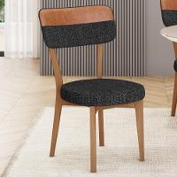 Kit 06 Cadeiras Decorativa Estofada Sala Base Madeira Roy L02 Couríssimo Camel Linho Chumbo - Lyam - 2