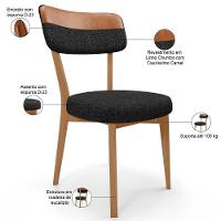 Kit 06 Cadeiras Decorativa Estofada Sala Base Madeira Roy L02 Couríssimo Camel Linho Chumbo - Lyam