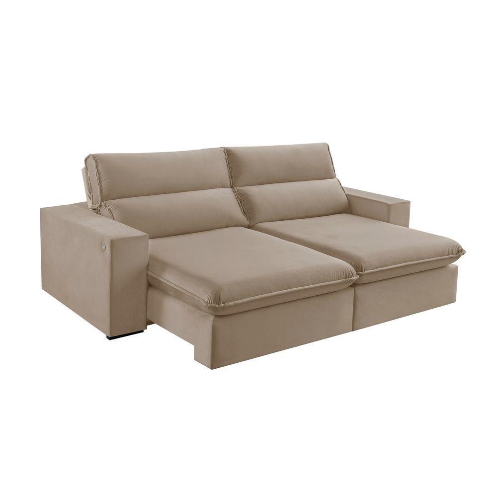 Sofá Retrátil E Reclinável Bee 2,30 M Veludo Cor Bege 2137 Usb Com Kit Usb - 2