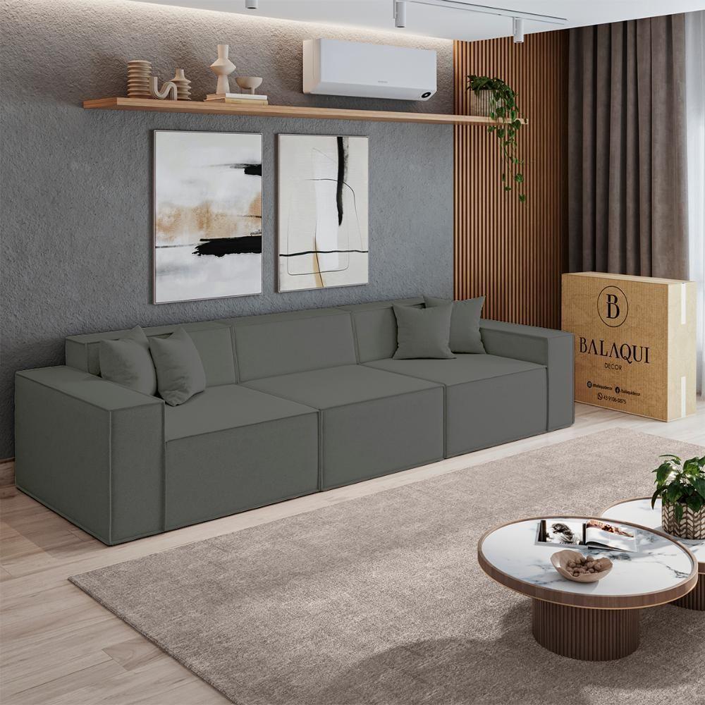 Sofá Luma 3 Lugares 2,75m Com Chaise Compactair - Balaqui Grafite - 2