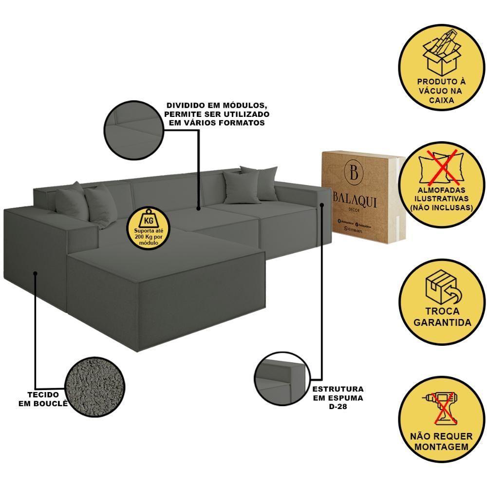 Sofá Luma 3 Lugares 2,75m Com Chaise Compactair - Balaqui Grafite - 3